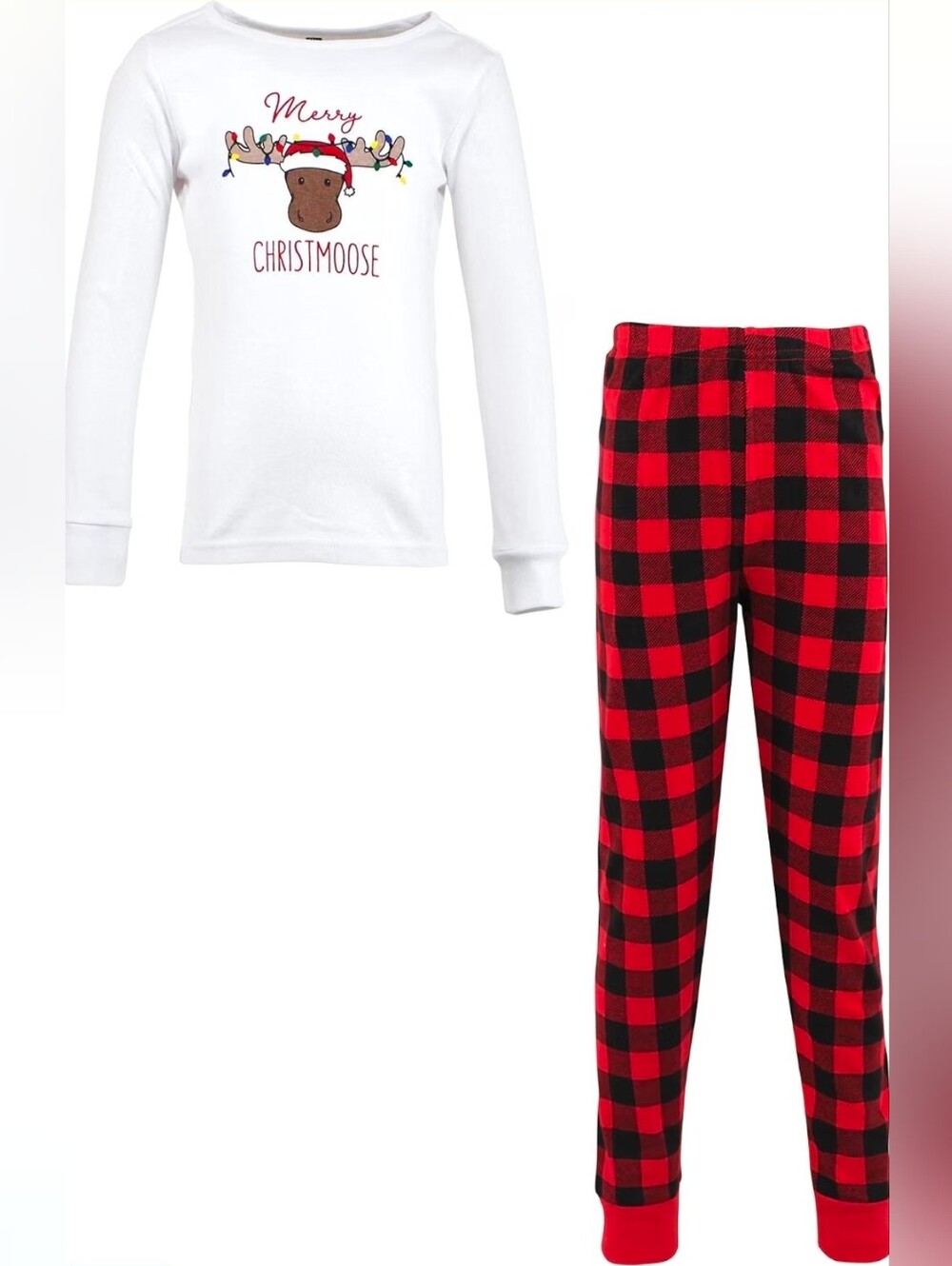 Hudson Baby White Top with Red Moose and Black Buffalo Plaid Pajama Set